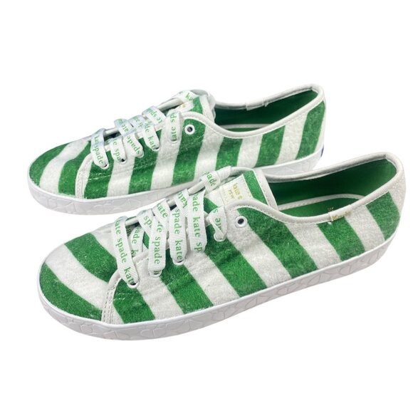 NEW Keds X Kate Spade W's 10 NY Kickstart Logo Foxing Terry Sneakers Green White - Picture 3 of 15